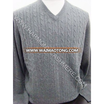 Cashmere V-Neck Pullover with Cable